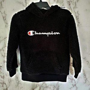 CHAMPION Black Sherpa Hoodie Sweater Pouch Pocket